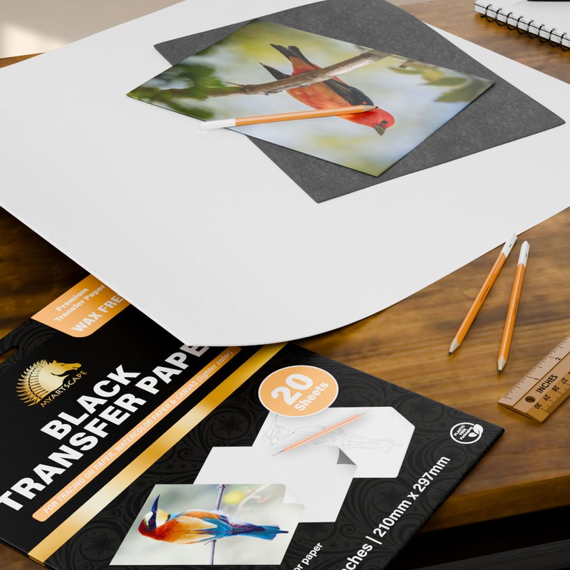 MyArtscape Graphite Transfer Paper, 20 Black Sheets - Wax Free - Erasable - Smudge-Free - Ideal for Drawing, Tracing and Watercolor Transfer - Premium Arts and Crafts Supplies - Image 2